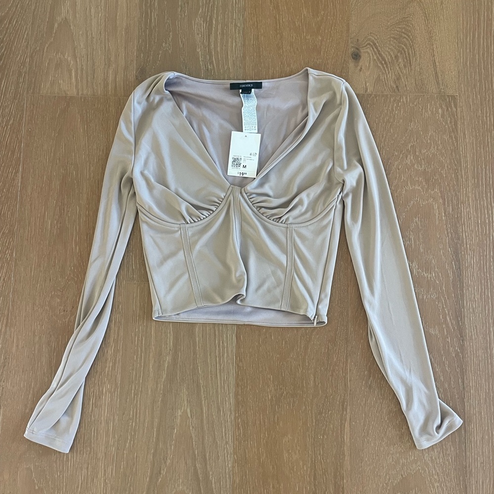 Forever21 Long Sleeve Beige Crop Top